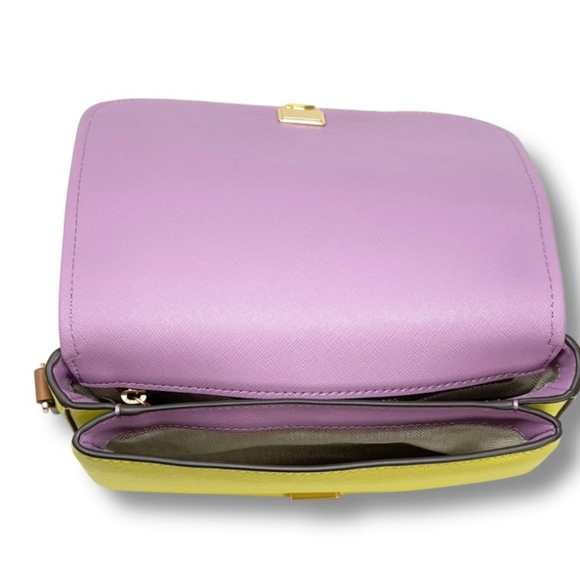 Tory Burch Emerson Color Block Safiiano Leather Crossbody Bag purple/yellow NWOT - Picture 4 of 4